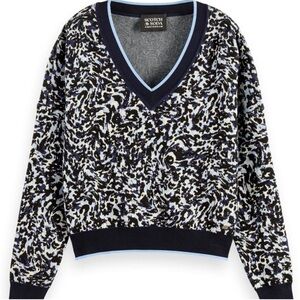 Scotch and Soda V neck loose fit jacquard knit sweater